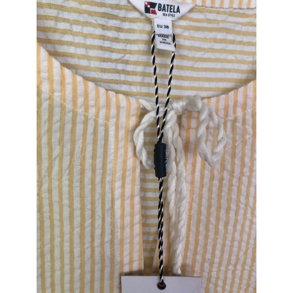 NWT Yellow and‎ White Stripe s/s Seersucker TOP  SZ M - Picture 4 of 4